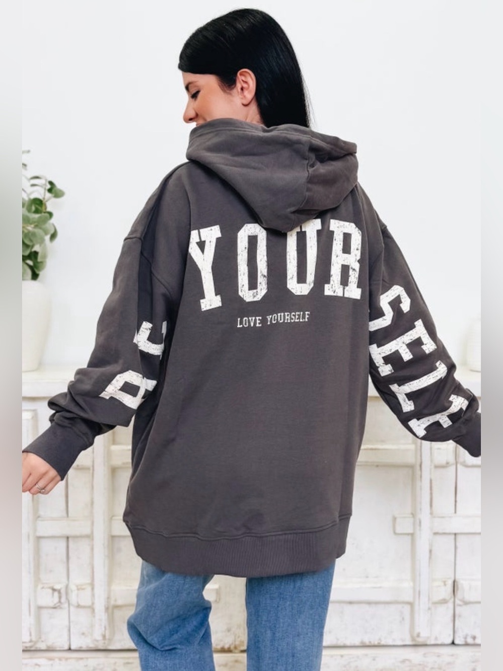 Love Yourself Oversized Grey Hoodie by Jade By Jane NWOT